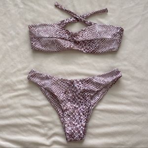 Snakeskin Printed Strapless Bikini Set